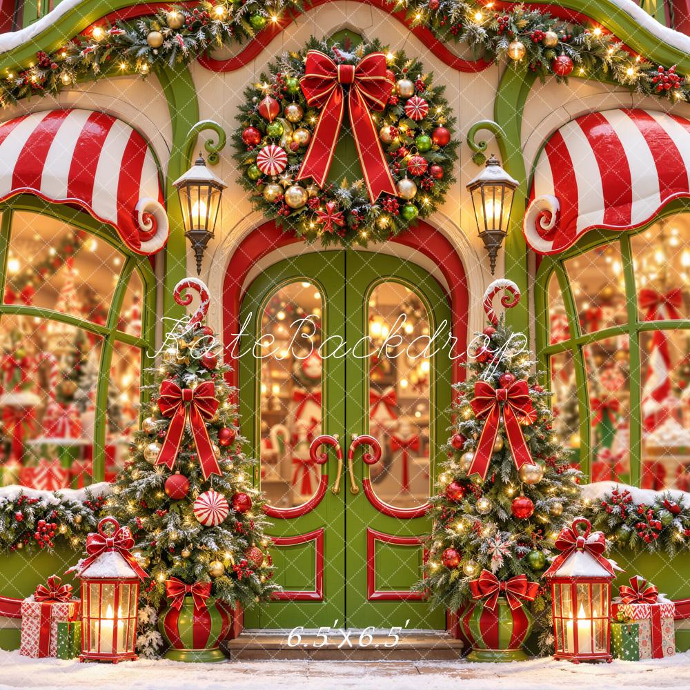 Kate Christmas Candy Cane Storefront Printed Backdrop Designed by Emetselch