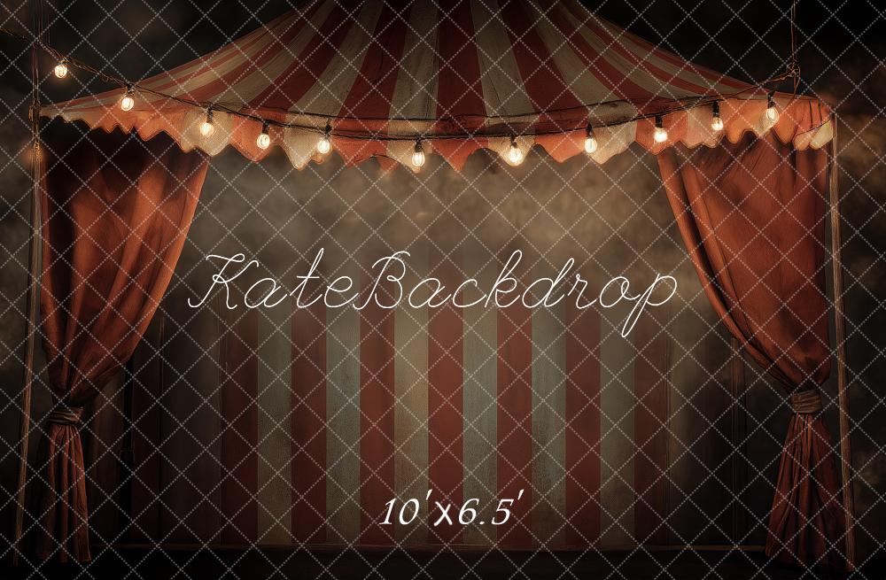 Kate Haunted Carnival Circus Tent Red Striped Curtains Lights Printed Backdrop Designed by Angela Miller