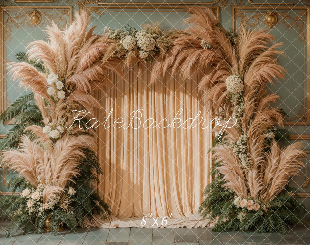 Boho Arch Pampas Grass Curtains Foto Achtergrond Designed by Kate Image