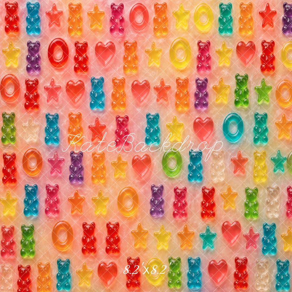 Kate Colorful Gummy Bears Hearts Stars Rings Pattern Printed Backdrop Designed by Vertigo Productions