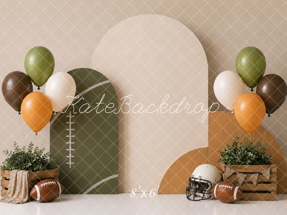 Kate Cake Smash Football Sports Arch Balloons Printed Backdrop Designed by Shutter Swan Studios