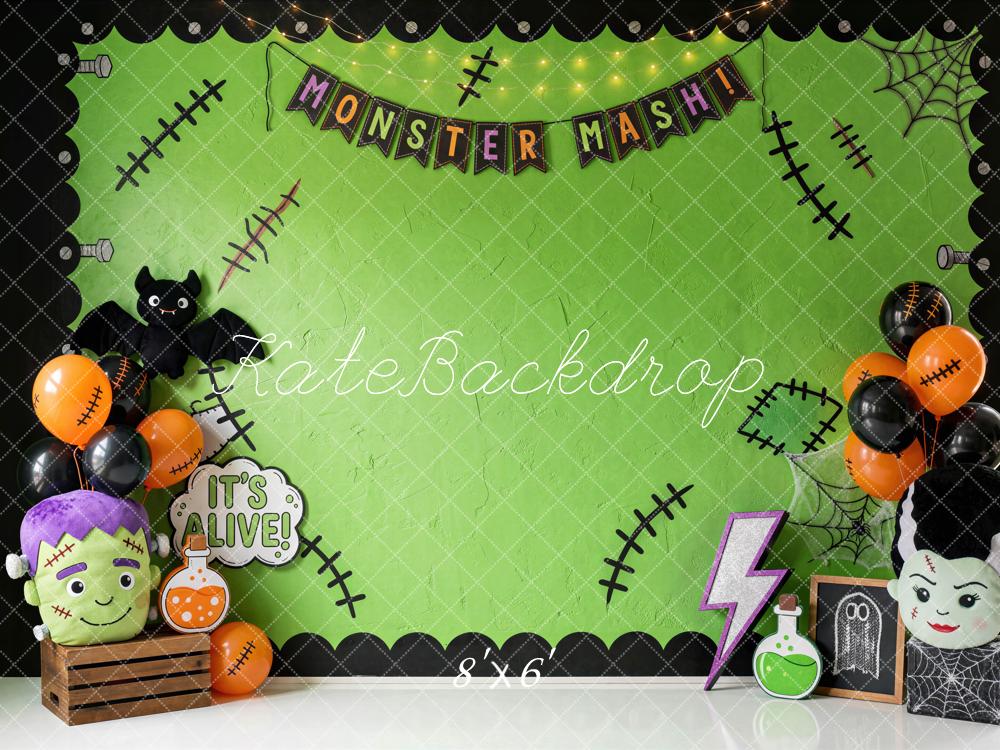 Kate Halloween Green Frankenstein Monster Party Printed Backdrop Designed by Mini MakeBelieve
