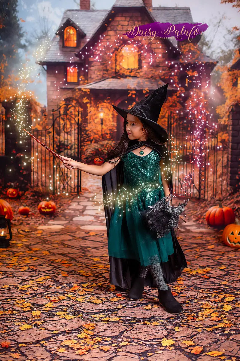 Kate Halloween Fall Vintage House Maple Tree Backdrop Designed by Emetselch