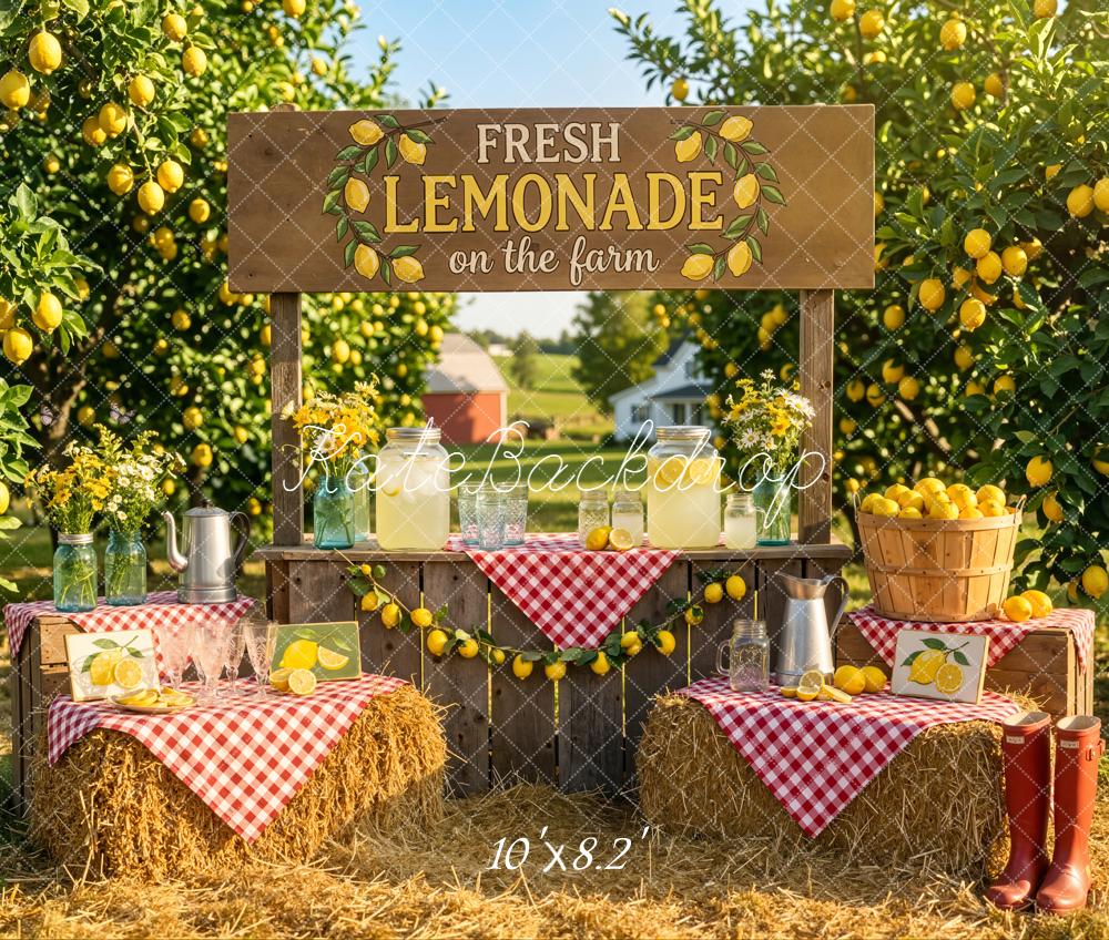 Kate Summer Lemonade Stand Lemon Orchard Farm Hay Bales Backdrop Designed by Emetselch