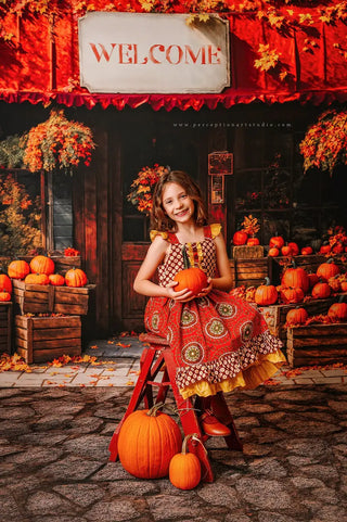 Fall Pumpkin Shop Maple Leaves Foto Achtergrond Designed by Emetselch