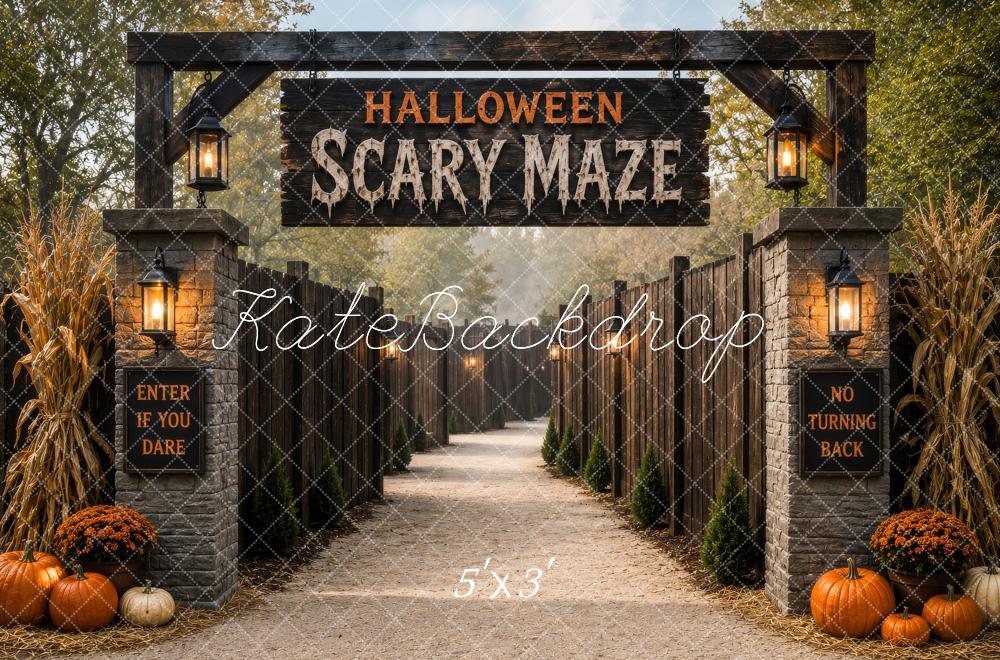 Kate Halloween Scary Maze Entrance Pumpkins Cornstalks Printed Backdrop Designed by Megan Leigh Photography
