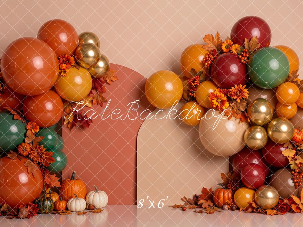 Kate Fall Birthday Balloon Arch Pumpkins Maple Leaves Printed Backdrop Designed by Emetselch