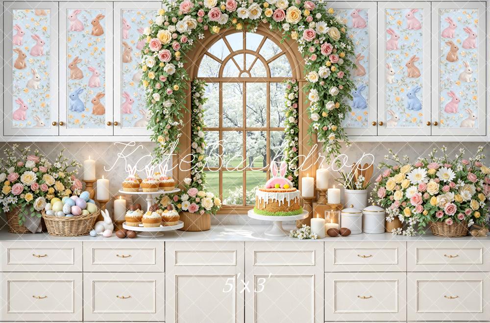 Kate Easter Bunny Kitchen Floral Arch Printed Backdrop Designed by Mini MakeBelieve