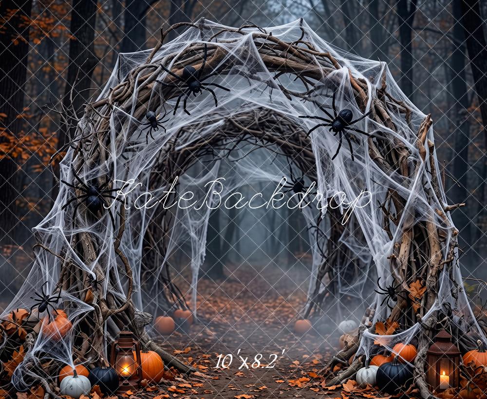 Kate Halloween Spooky Spider Web Tunnel Pumpkin Arch Printed Backdrop Designed by Patty Roberts