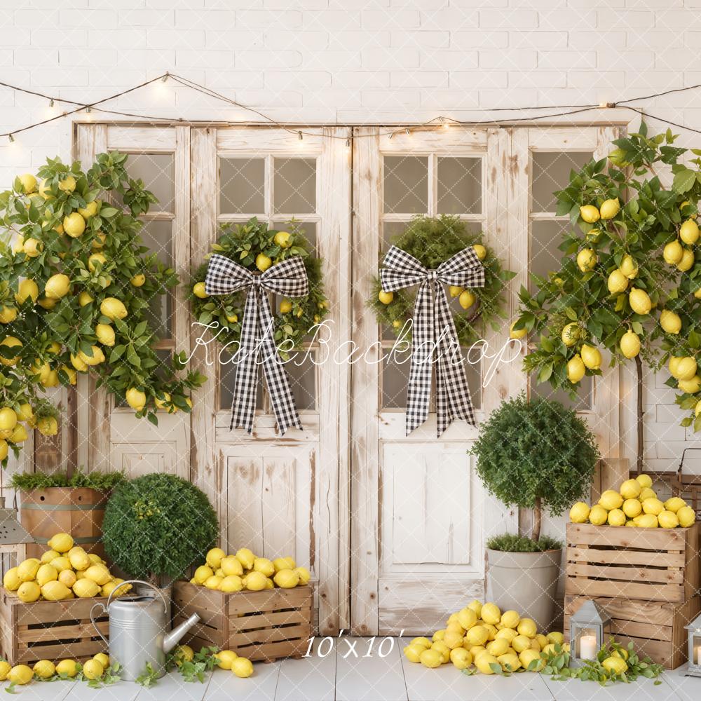 Kate Summer Lemon Tree Rustic Doors Crates Lanterns Printed Backdrop Designed by Emetselch