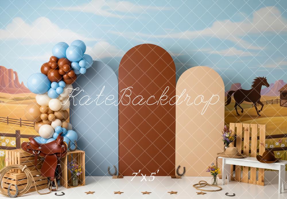Kate Western Cowboy Desert Saddle Horse Balloons Printed Backdrop Designed by Patty Roberts