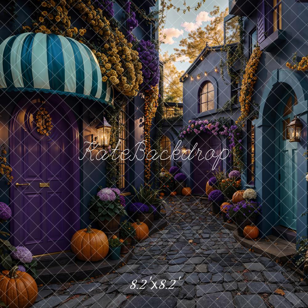 Kate Halloween Village Pumpkin Cobblestone Street Backdrop Designed by Emetselch
