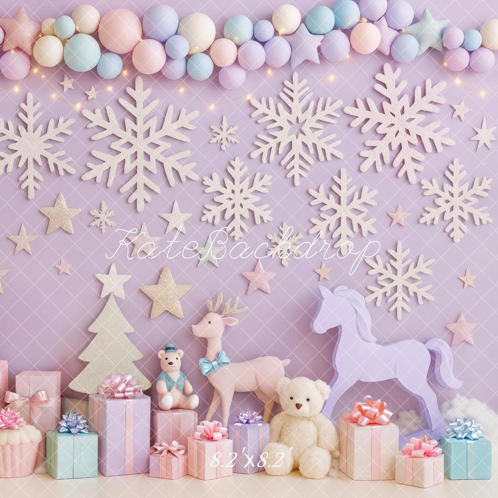 Kate Christmas Pastel Snowflakes Gifts Rocking Horse Reindeer Backdrop Designed by Patty Roberts