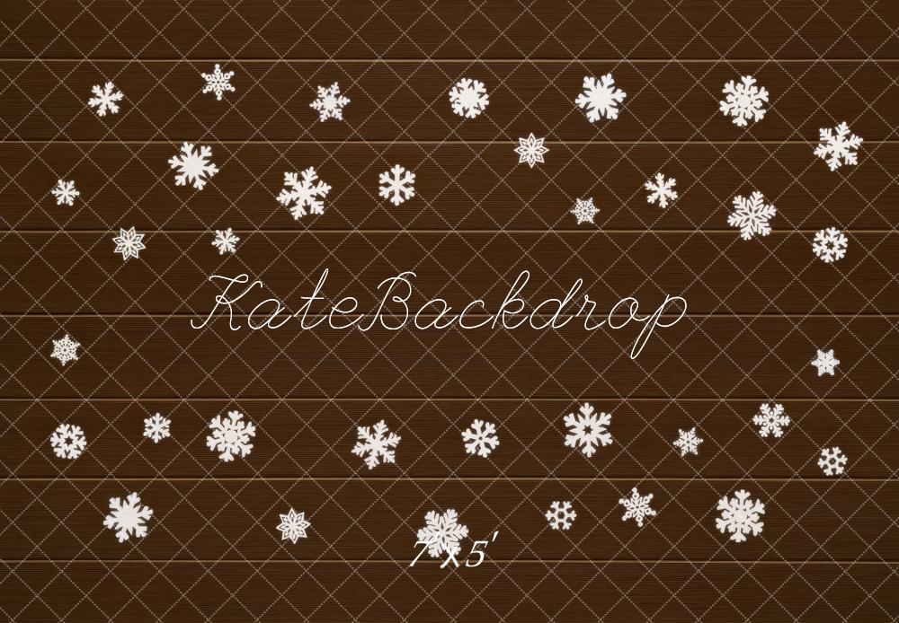 Kate Winter Snowflake Pattern Brown Wood Floor Backdrop Designed by Mini MakeBelieve
