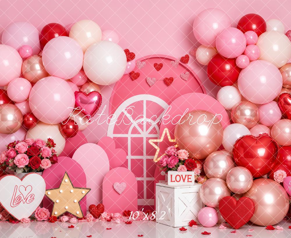 Kate Valentine's Day Birthday Pink Balloon Garland Hearts Printed Backdrop Designed by Emetselch