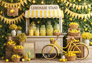 Kate Summer Lemonade Stand Lemons Yellow Bicycle Baskets Flowers Printed Backdrop Designed by Emetselch