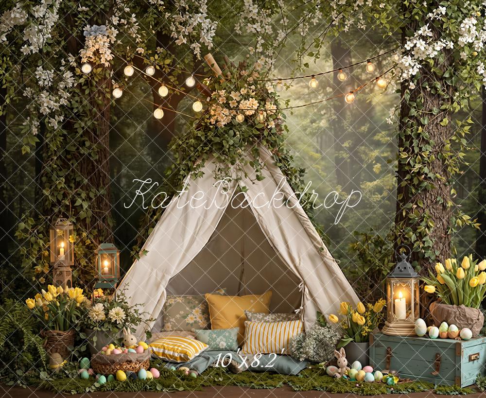 Kate Easter Spring Forest Bunny Tent Flowers Eggs Backdrop Designed by Emetselch