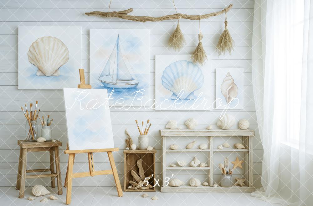 Kate Nautical Seashell Art Studio Backdrop Designed by Patty Roberts