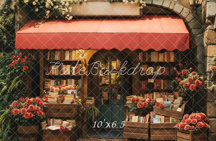 Rustic Bookshop Floral Window Backdrop