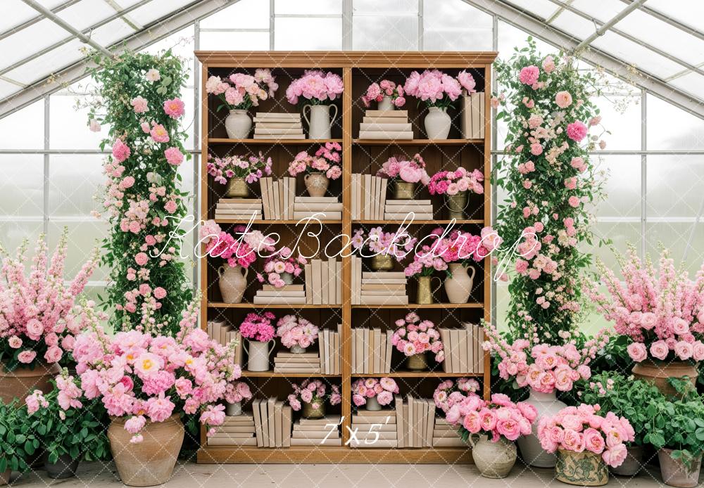 Kate Spring Bookcase Pink Flower Arch Backdrop Designed by Patty Rober