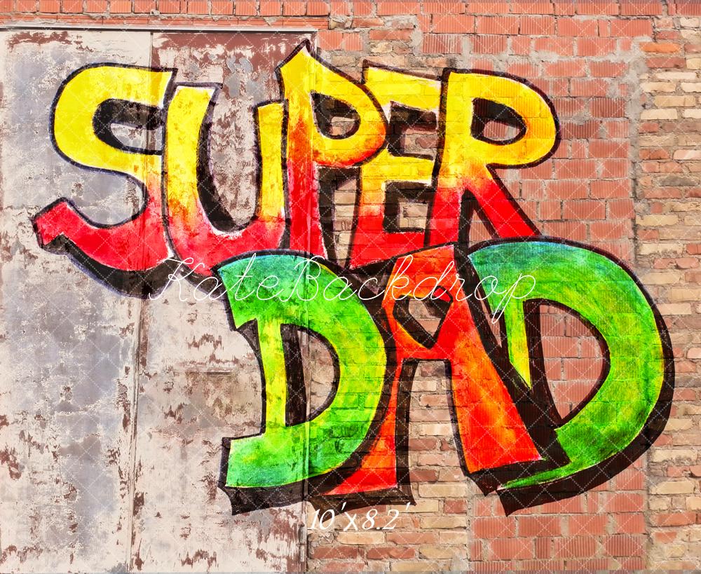 Kate Father's Day Graffiti Super Dad Brick Wall Printed Backdrop Designed by Fantasyphotoart