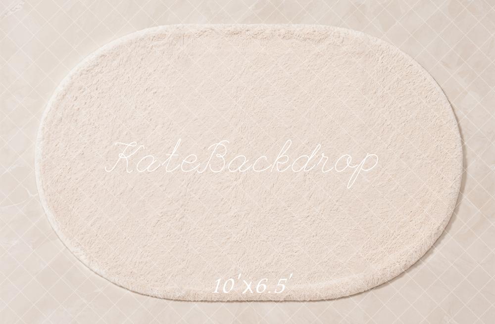 Kate Cream Furry Oval Rug Floor Printed Backdrop Designed by Kate Image