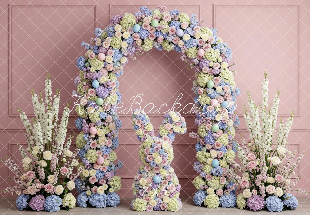Kate Easter Bunny Flower Arch Pastel Pink Wall Backdrop Designed by Patty Roberts