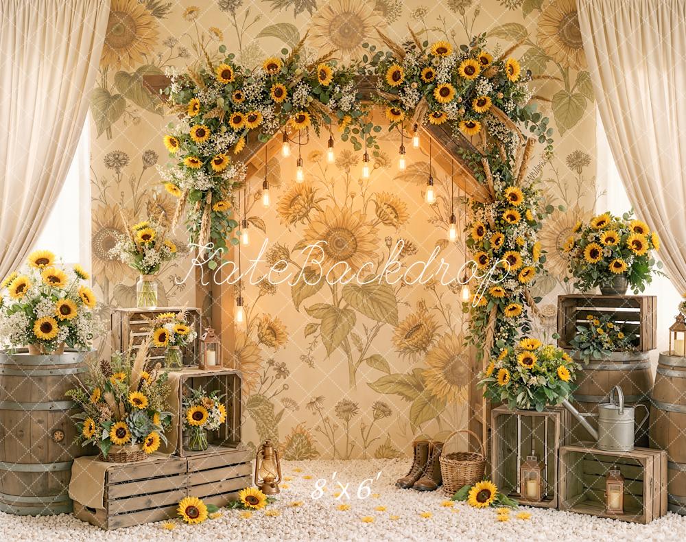 TEST Kate Sunflower Flower Arch Rustic Barrels Crates Printed Backdrop Designed by Emetselch