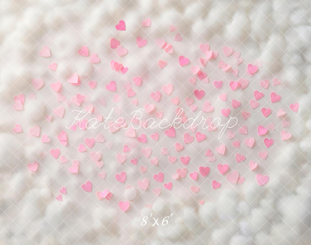 Kate Pink Hearts on White Cloud Texture Floor Backdrop Designed by Emetselch
