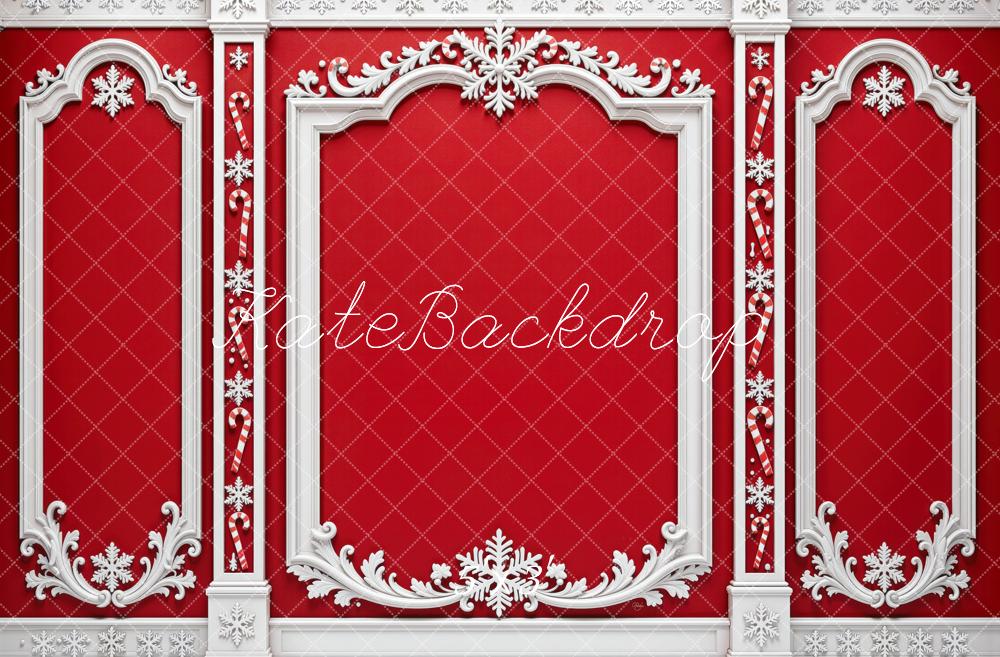 Kate Christmas Red Retro Ornate Frames Wall Printed Backdrop Designed by Mini MakeBelieve