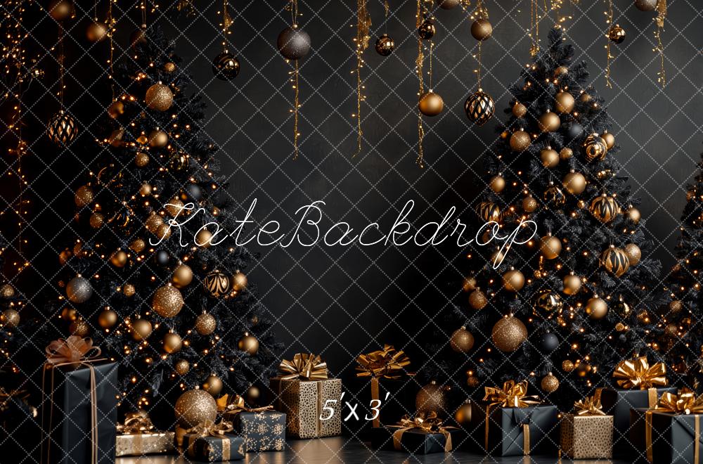 Kate Christmas Black Gold Trees Ornaments Gifts Backdrop Designed by Patty Roberts