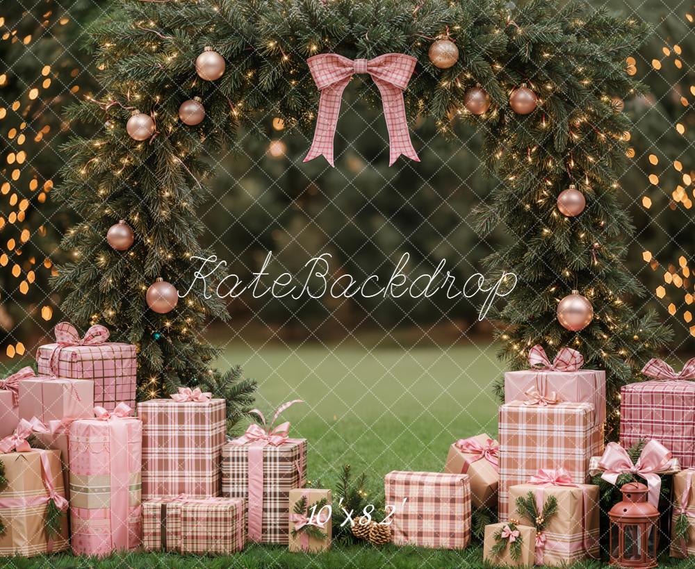 Kate Christmas Pink Bow Arch Gift Garland Lights Garden Backdrop Designed by Emetselch