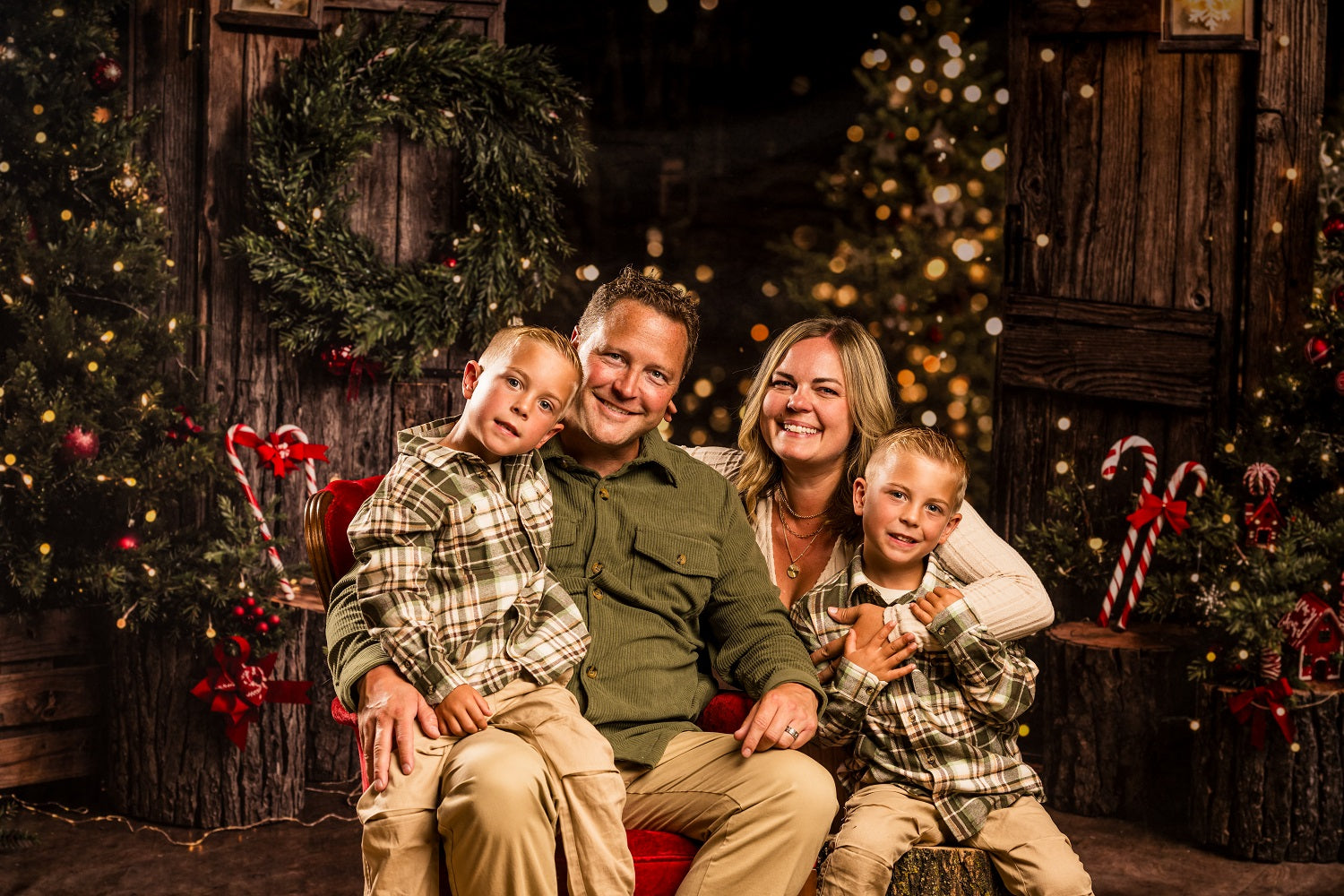 Kate Christmas Tree Rustic Barn Door Wooden Backdrop Designed by Emetselch