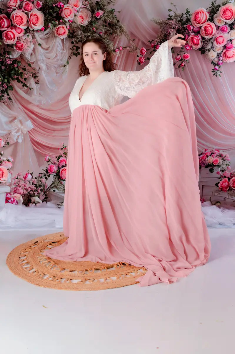 Kate Valentine Pink Floral Rose Curtain Backdrop Designed by Emetselch