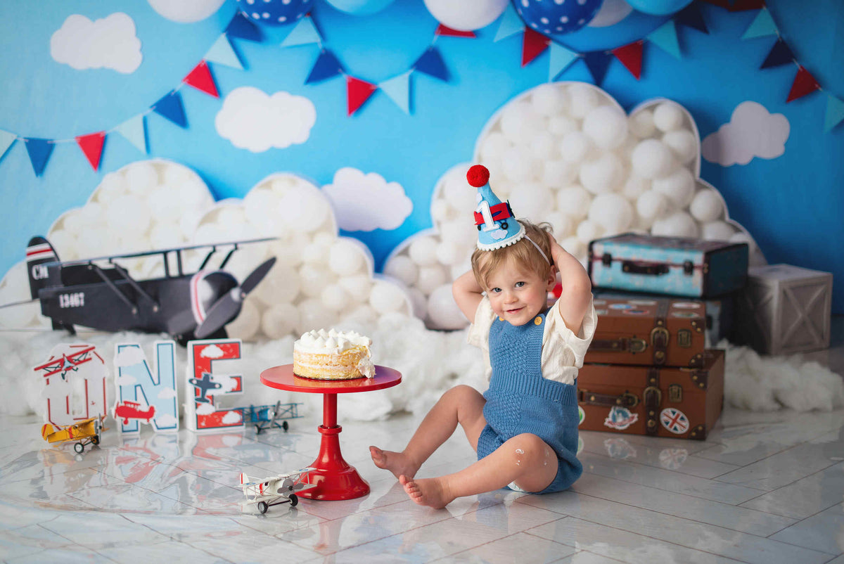 Kate Blue White Balloon Airplane Cakesmash Photo Kit Photography Backdrops&Props Themed Bundle(US ONLY)