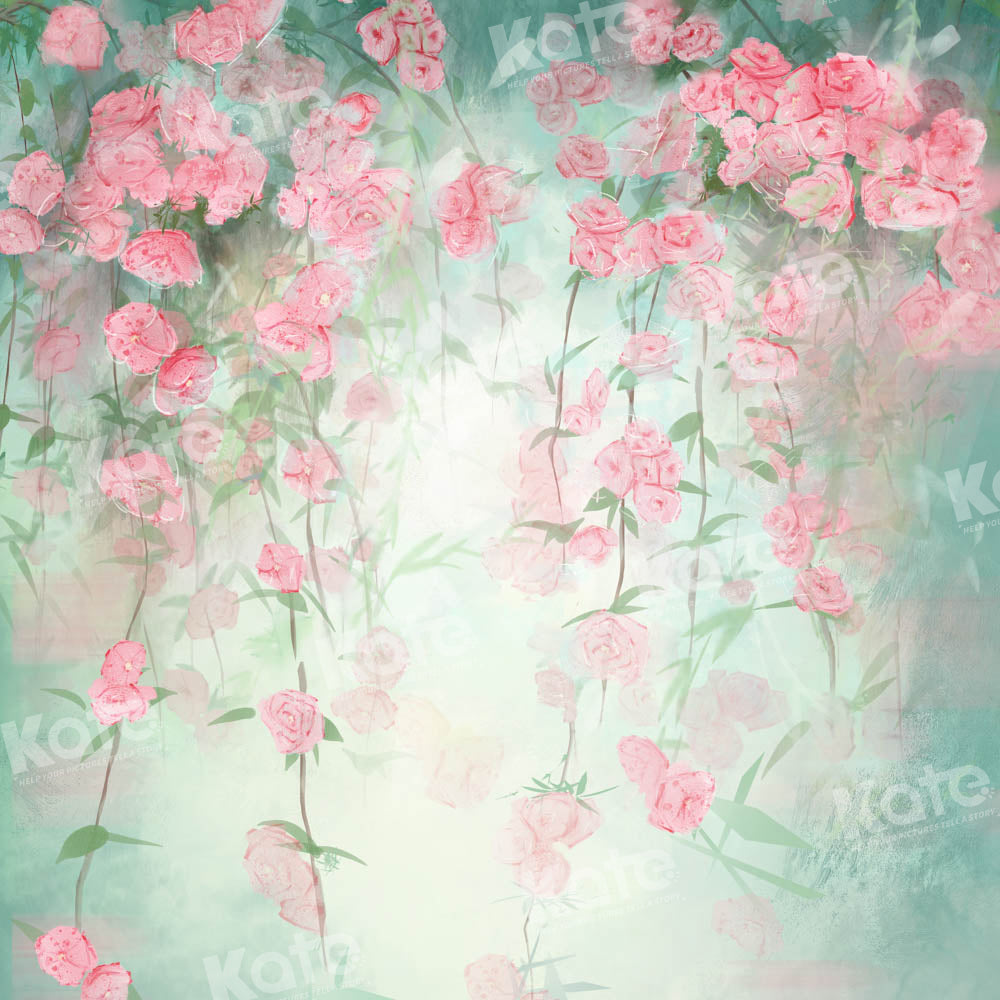 RTS Kate Spring Floral Hand Painted Green Backdrop Designed by GQ