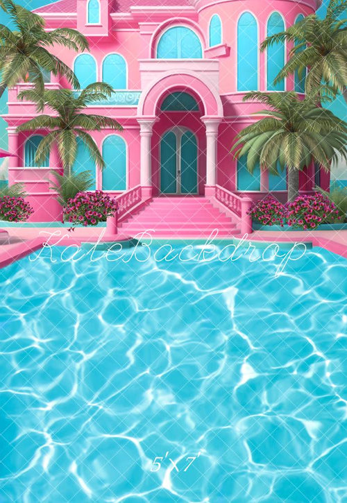 Tropical Pink Mansion Poolside Backdrop