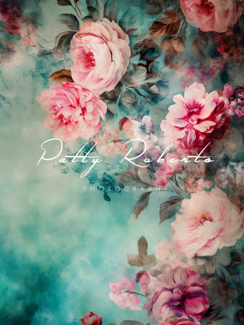 Kate Pink and Teal Floral Fine Art Backdrop Designed by Patty Robert