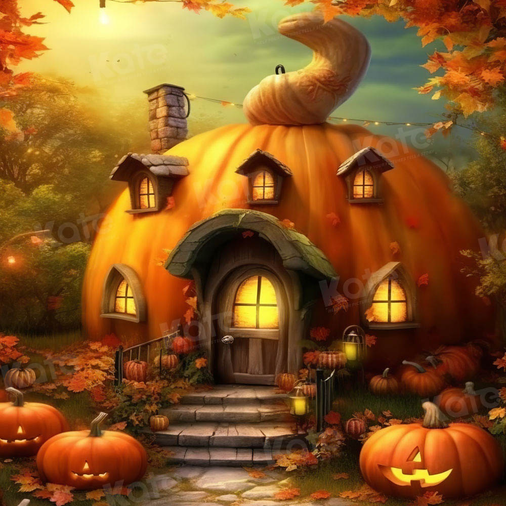 Kate Autumn Halloween Cute Pumpkin House Backdrop Designed by Chain Photography