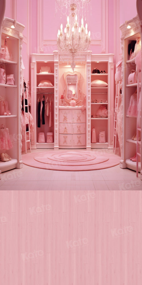 Kate Pink Fashion Doll Closet and Pink Wood Floor Backdrop Designed by Chain Photography