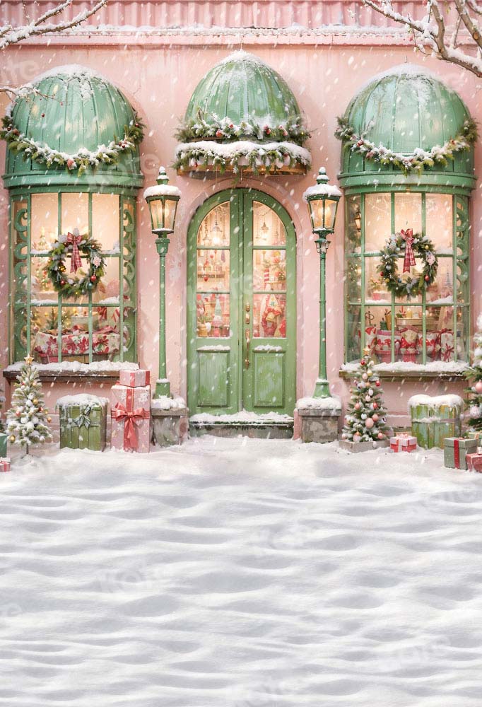 Kate Christmas Pink Store Snow Floor Backdrop Designed by Chain Photography