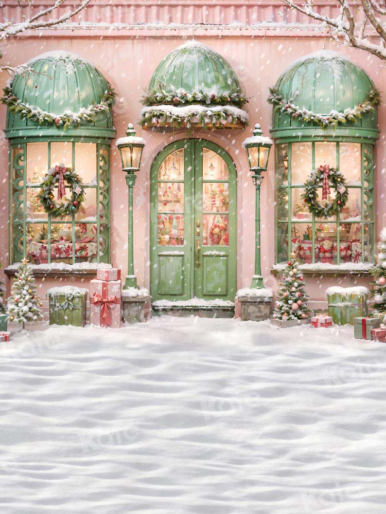 Kate Christmas Pink Store Snow Floor Backdrop Designed by Chain Photography