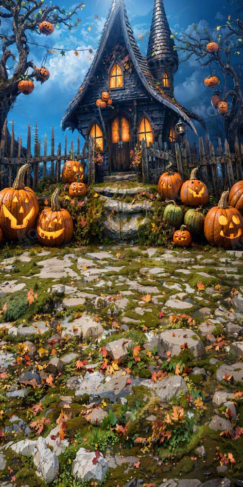 Kate Sweep Halloween Pumpkin House Backdrop Designed by Chain Photography