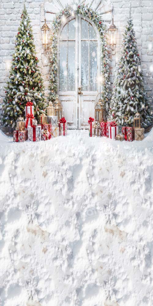 Kate Sweep Christmas Door Tree Snow Backdrop Designed by Chain Photography