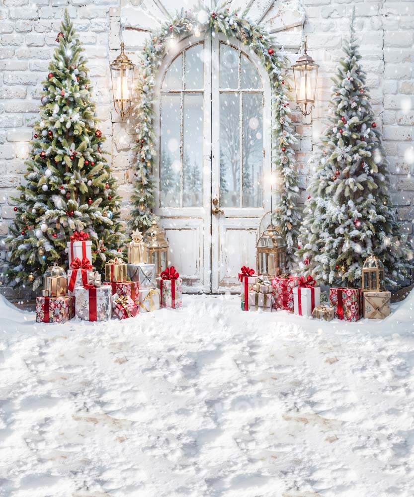 Kate Christmas Door Tree Snow Backdrop Designed by Emetselch