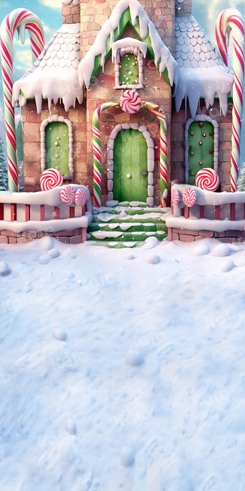 Kate Sweep Christmas Snowy Candy House Green Door Backdrop Designed by Emetselch