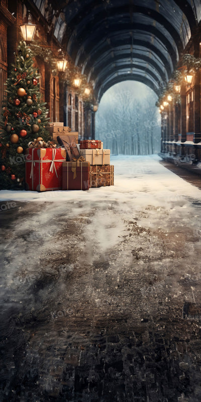 Kate Christmas Train Station Luggage Winter Backdrop for Photography