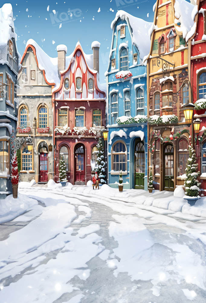 Kate Christmas Winter Snowy Town House Backdrop Designed by Emetselch