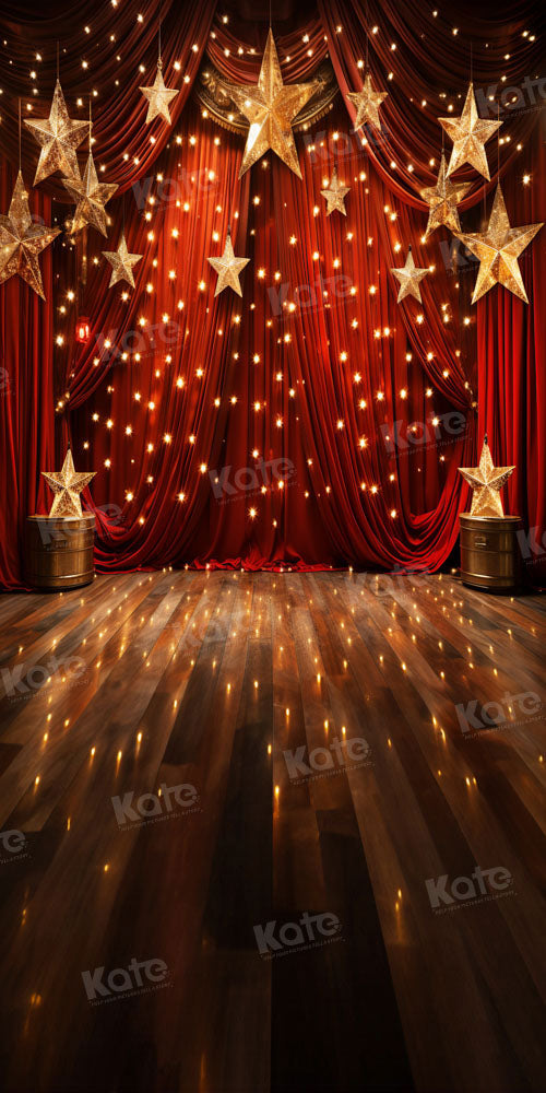 Kate Sweep Stage Red Curtain Golden Star Backdrop Designed by Chain Photography
