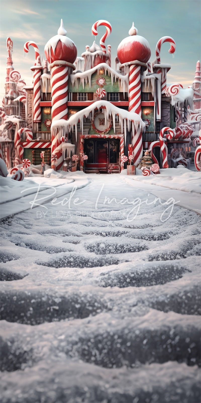 Kate Sweep Christmas Candycane Factory Winter Backdrop Designed by Lidia Redekopp